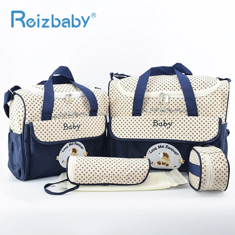 

REIZBABY New 5pcs/set Multifunctional Baby Diapper Bag Set Large Capacity Outdoor Bottle Storage Durable Mother Infant Container