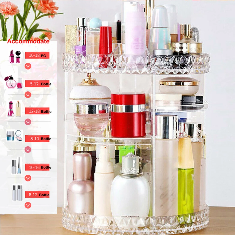 Women Makeup Organizer 360-Degree Rotating Cosmetic Storage Display Case Holder