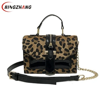 

Leopard Crossbody Bags For Women with Zipper Decoration Ladies Chain Handbags And Purses Patent leather Small Shoulder Bag l9-25