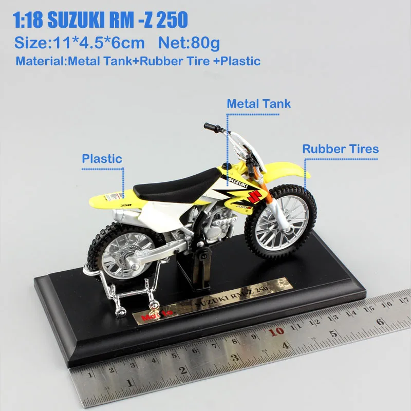 1:18 весы детские мини SUZUKI RM250 RMZ250 металлическая модель мотоцикла dirt bike игрушки гонки эндуро Diecasts и игрушечные транспортные средства мотокросс