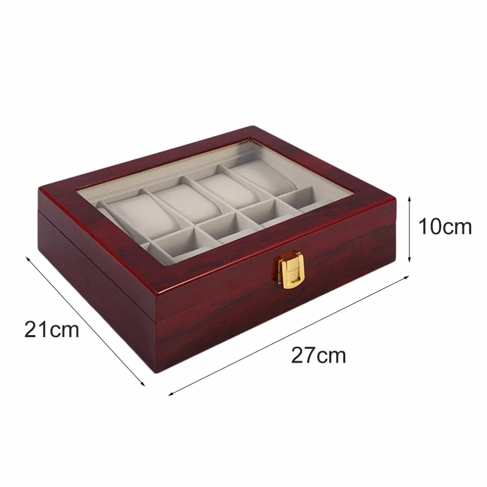 10 сеток Ретро Красный Деревянный чехол для часов, прочный упаковочный держатель для хранения ювелирных изделий, органайзер для часов, шкатулка