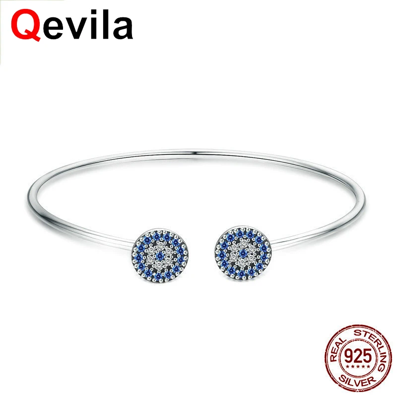 

Qevila Fashion Bracelets Jewelry High Quality AAA Zircon Bangles Women Real 925 Sterling Silver Open Bracelets Bangles for Women