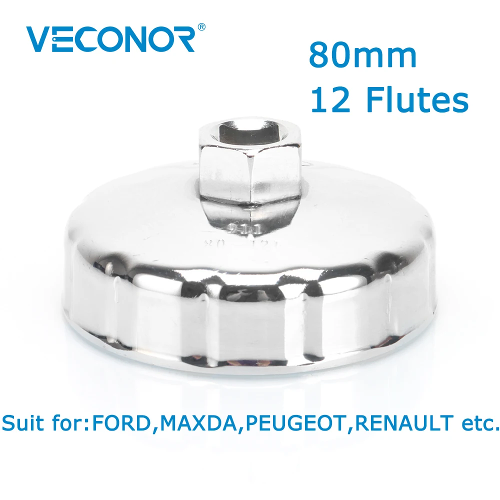 

Veconor 1/2" Square Dr. Steel 80mm Oil Filter Wrench Cap Housing Tool Remover 12 Flutes Universal For FORD MAXDA MITSUBISHI