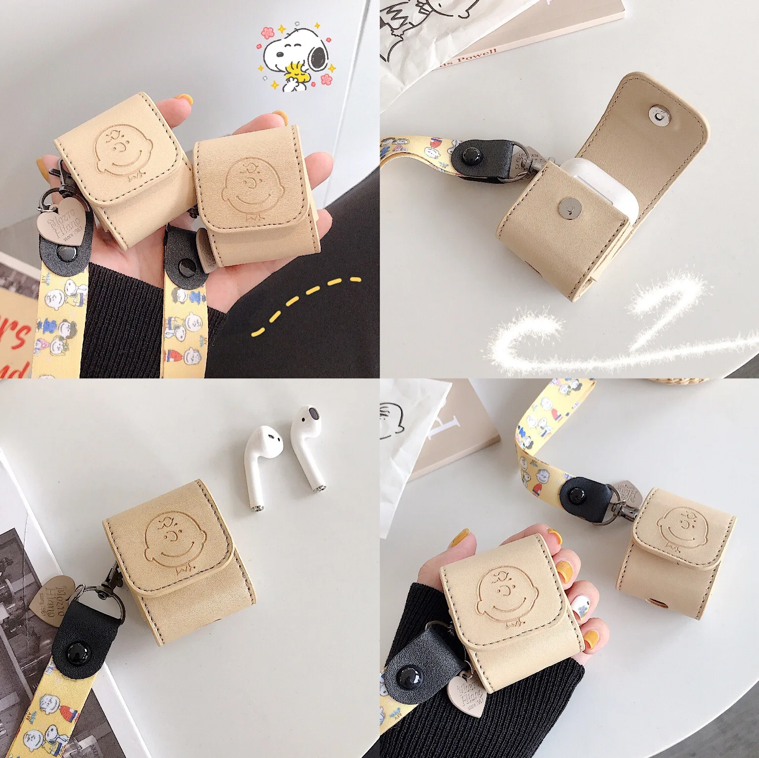 

Airpods headset receiving box cartoon Charlie Apple headset leather charging box set airpods1/2 is suitable fo