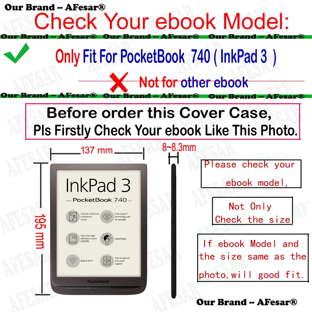 Чехол-книжка с откидной крышкой для Pocketbook InkPad 3 и PocketBook 740(7,"-дюймов), Карманный кожаный чехол с магнитной застежкой