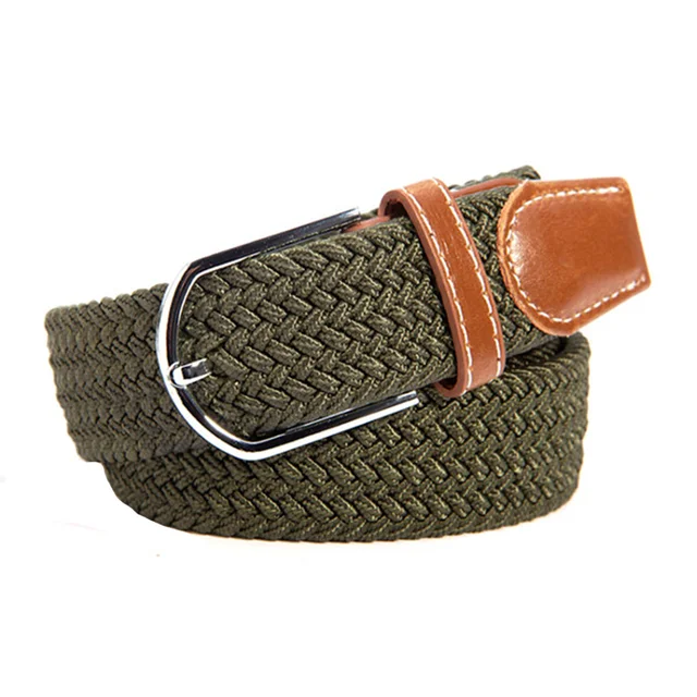 Men Stretch Waist Belt Canvas Braided Elastic Woven Leather Belt Wide