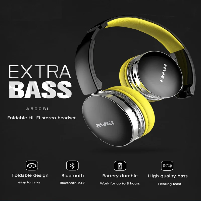 AWEI A500BL Bluetooth наушники 2 в 1 складные проводные беспроводные спортивные с