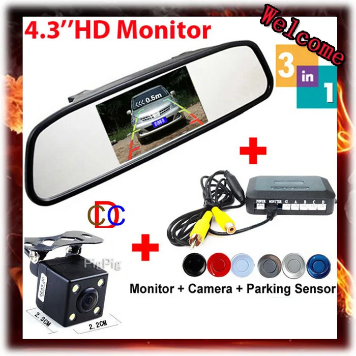 

4.3'' LCD Car Parking Camera Mirror Monitor+ CCD Car Rear View Camera+Auto Parking Video Reverse Radar car parking sensor system