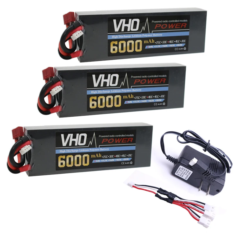 

VHO Hard Case Car Lipo Battery 2S 7.4V 6000mAh 40C Bateria 3pcs and UL charger RC 1/10 Traxxas Car Boat Quadcopter Plane