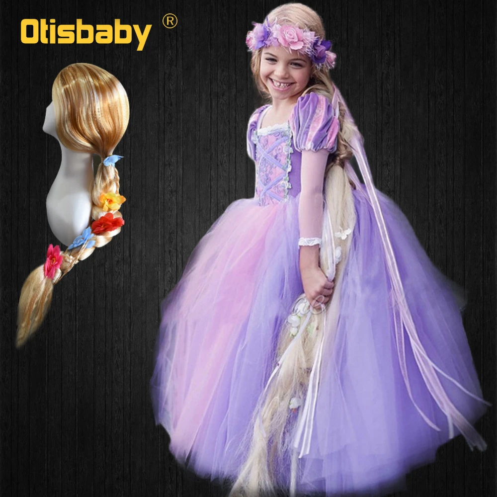 

Fancy Girls Princess Sofia Rapunzel Dress Children Gorgeous Floor Length Ball Gowns 2019 Summer Girls Tangled Cosplay Costume
