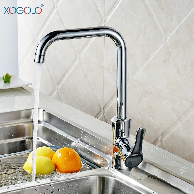 

Xogolo Kitchen Faucet Single Hole Copper Hot and Cold Water Wash Sink Rotating Tap Bathroom Faucet 16029, Polished Chrome
