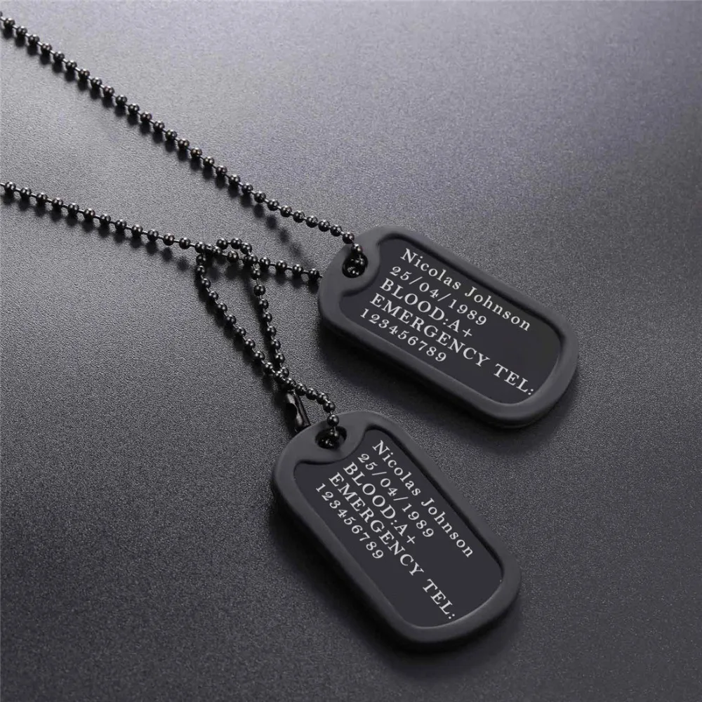 U7 изготовленный на заказ Медицинский ID Dog Tag Цепочки и ожерелья с подвесками с Нержавеющая сталь цепи 2" Для мужчин Для женщин Персонализированные милитари Жетоны для собак