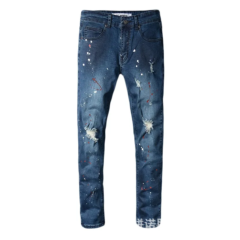 

Designer Jeans Men High Quality Men's White Denim Slim Fit Biker Jeans for Moto Casual Embroidered Flares Rivets Biker Jeans