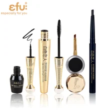 1Set=4Pcs Lotus Series 4Pcs Makeup Set Mascara and Eyeliner Liquid and Eyeliner Cream and Eyebrow Makeup Brand EFU #EFU002B