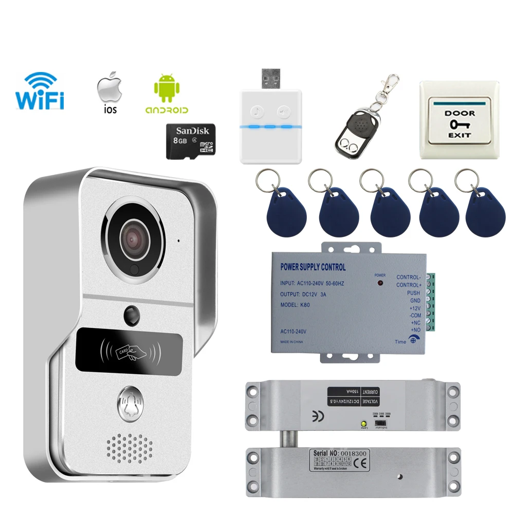 

JEX Smart WiFi Doorbell Wireless Video Door phone Intercom Kit Smartphone View Unlock IOS Android 8GB card In Stock