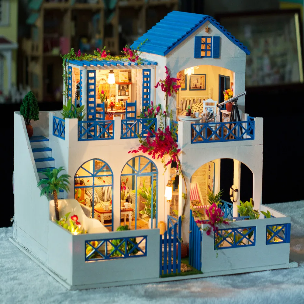 DIY Рождественский домик сборный миниатюрный кукольный домик светодиодный комплект мебели Рождественский подарок популярный Сад принцесса комната головоломка игрушки ручной работы