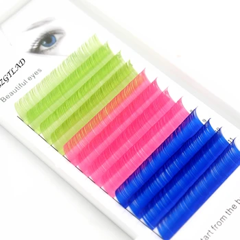 

HBZGTLAD C/D 0.07/0.1mm 8-15mm false lashes green + pink+royal blue eyelash individual colored lashes Faux eyelash extensions