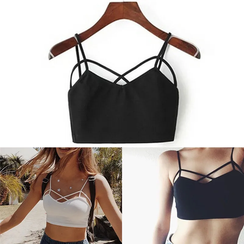 Мода женщин Дамы ремешками крест Топ Bralet бюстье жилет укороченный топ черный, белый бюстгальтер