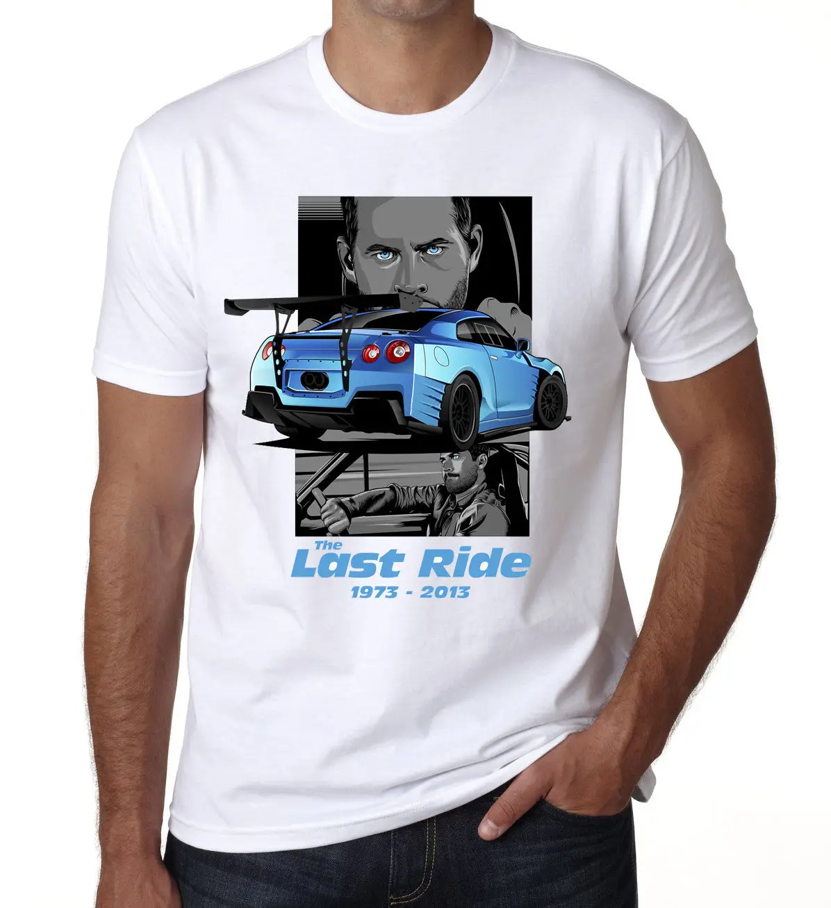 Paul Walker Last ride Mens Kids T shirt Blue Car 1973-2013 White DT