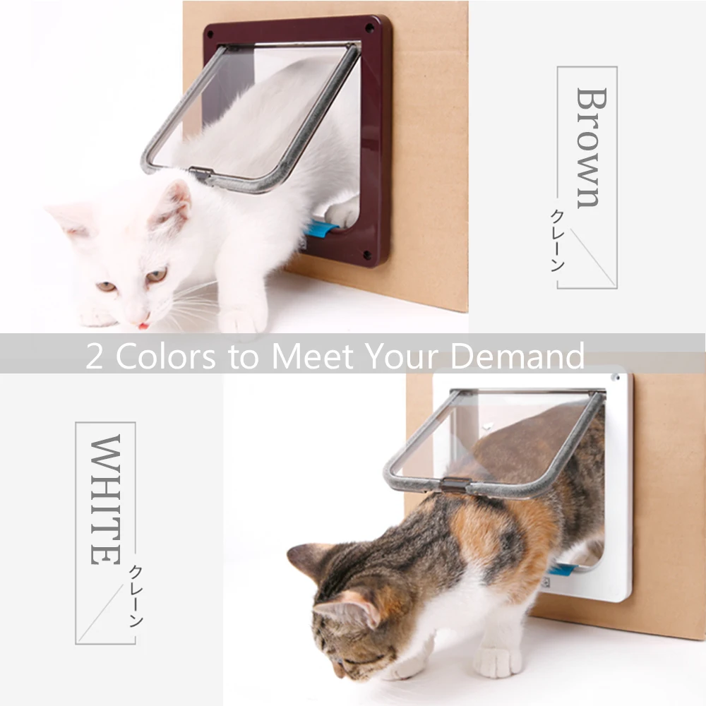 4 Way Lockable Cat Door Security Flap Door ABS Plastic S/M/L Animal Small Pets Puppy Cats Dogs Gate Door for Pets Supplies