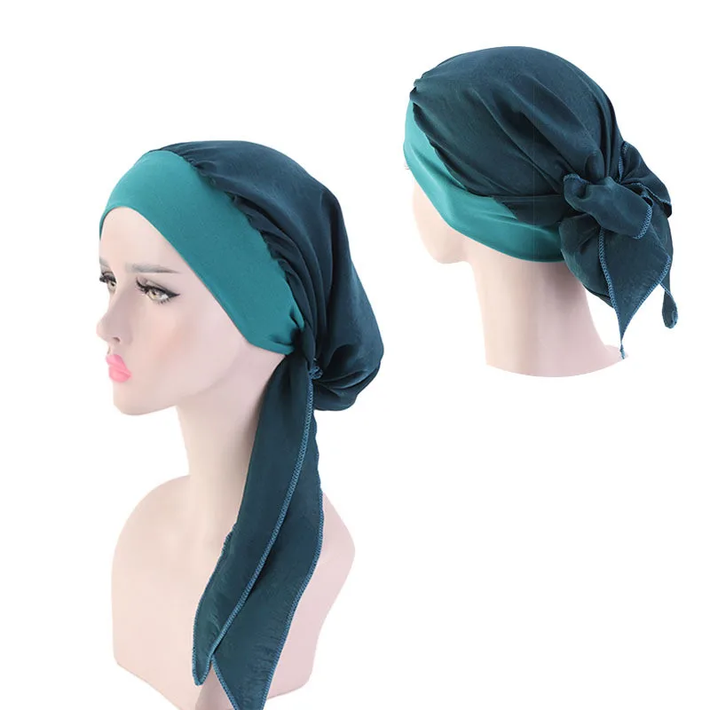 

New Hat Scarves Pre-Tied Cancer Chemo Women Cotton Silky Braid Turban Beanies Bandana Headwear Headwrap Hair Loss Accessories
