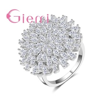 

Wedding Ceremony Bridal Jewelries Marriage Vow Flower Shape Crystal Stone Ring and CZ