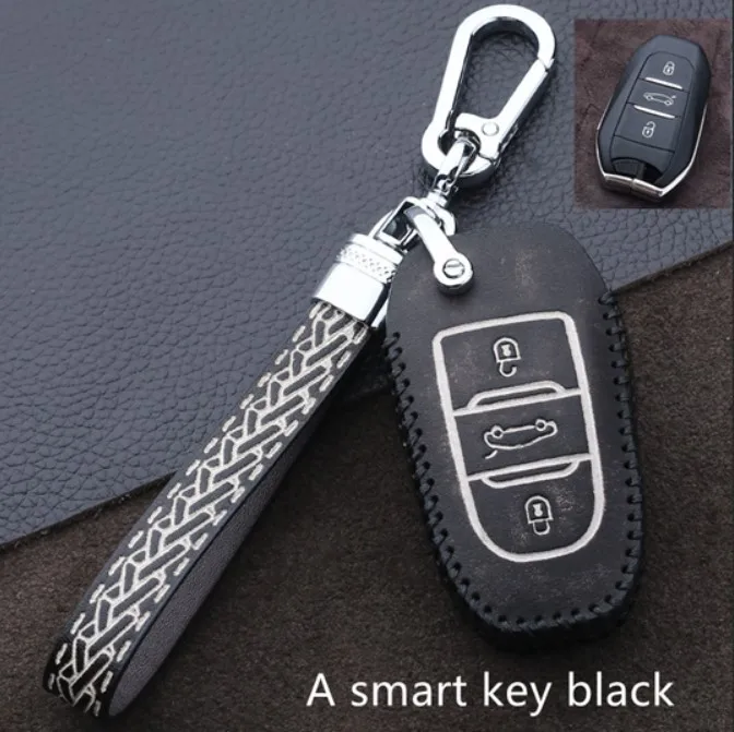 Автомобильный чехол для ключей из натуральной кожи с карманом для peugeot 2008 308 3008 508 4008 408 301 308 S автомобильные аксессуары для интерьера - Название цвета: A smart key black