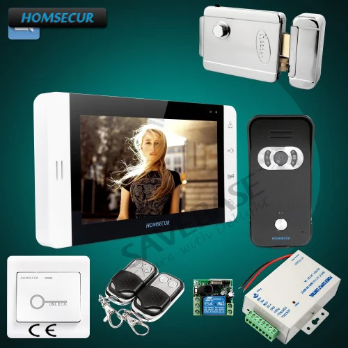 

HOMSECUR 1 Monitor + 1 Camrea + Electric Lock 7" Video Door Entry Phone Call System Electric Lock+Keys Included