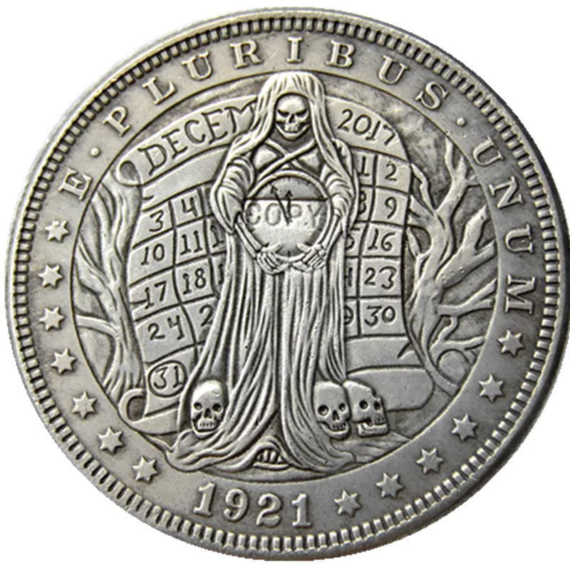 

US 1921 Morgan Dollar skull zombie skeleton Copy Coins