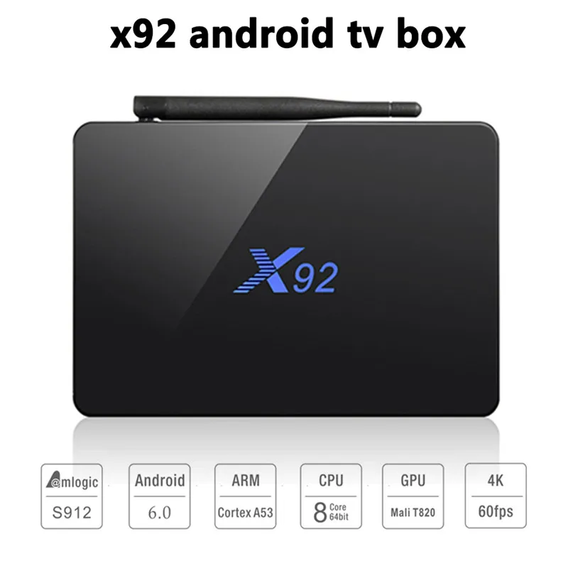 

X92 3GB/16GB Android 6.0 Smart TV Box Amlogic S912 OCTA Core CPU 16.1 5G Wifi 4K H.265 Set Top Box KD Player