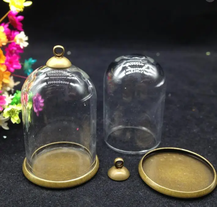 50sets/lot 38*25mm tube glass globe ordinary bronze plated base beads