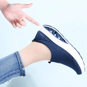 

TKN 2019 Spring Women Walking shoes Breathable flats shoes air mesh thick soled slip on creepers tenis feminino sneakers 7690
