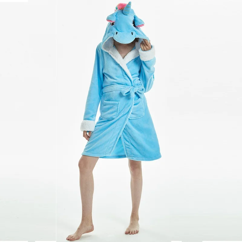 Осень-зима животных Единорог халат Kigurumi фланель Домашняя одежда халаты сексуальные свободные пижамы с длинным рукавом Детский халат с