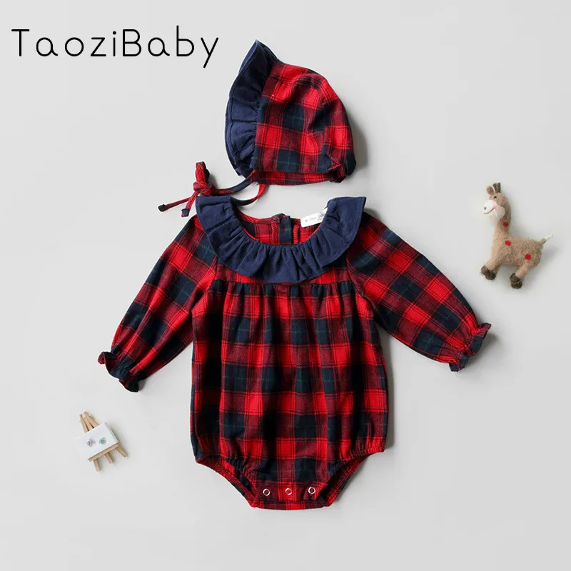 

Infant 2018 autumn and winter children's wear girls baby long climb hanger cotton plaid thick warm long sleeve jumpsuit Cute