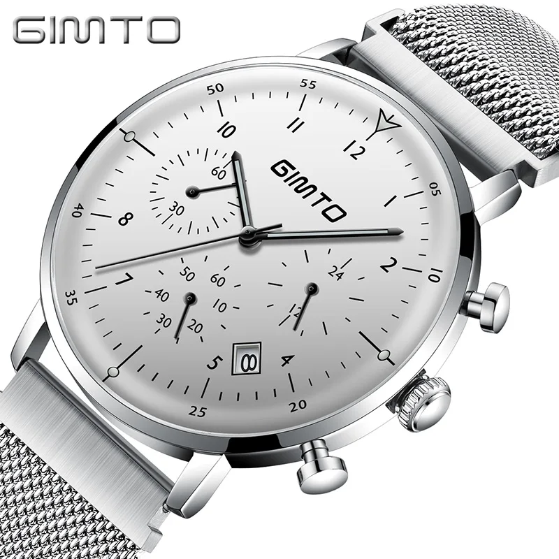 

GIMTO Brand Sport Men Watches Quartz Steel Clock Chronograph Wristwatch Waterproof Fashion Casual Male Watches Relogio Masculino