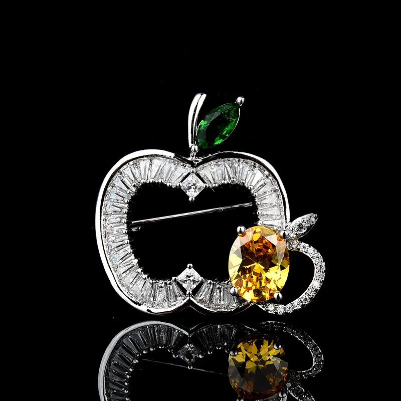 CHUKUI AAA Cubic Zirconia Crystal Apple Fruit Brooches Wedding Party Brooch Pins Jewelry Christmas Gifts (9)