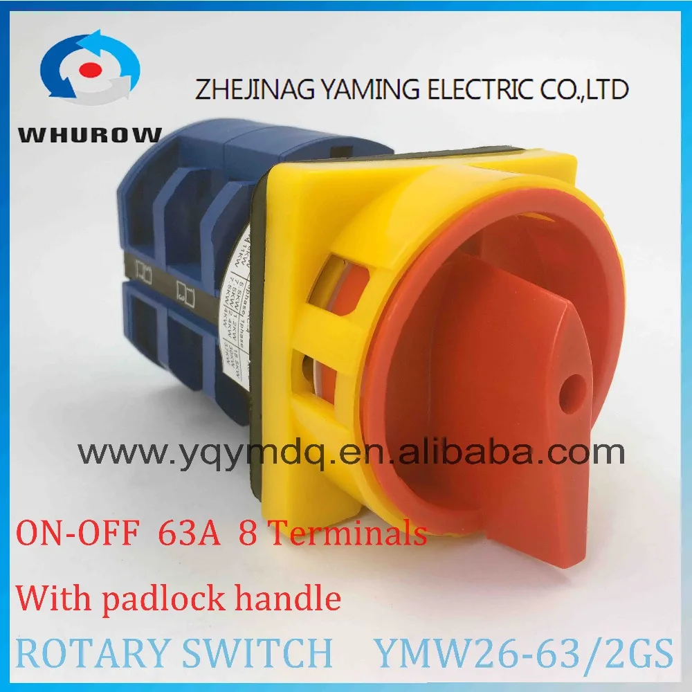 

LW26 YMW26-63/2GS Rotary switch 2 postion (OFF-ON) padlock 690V 63A 2 pole 8 terminal screw universal changeover cam main switch