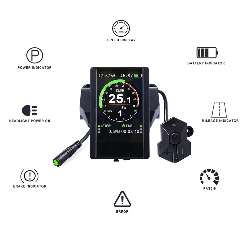 Top New Colorful Screen Display P850C Speedometer with 9-level Assist For Bafang Electric Bicycle BBS01B BBS02B BBSHD Mid Motor Kit 6