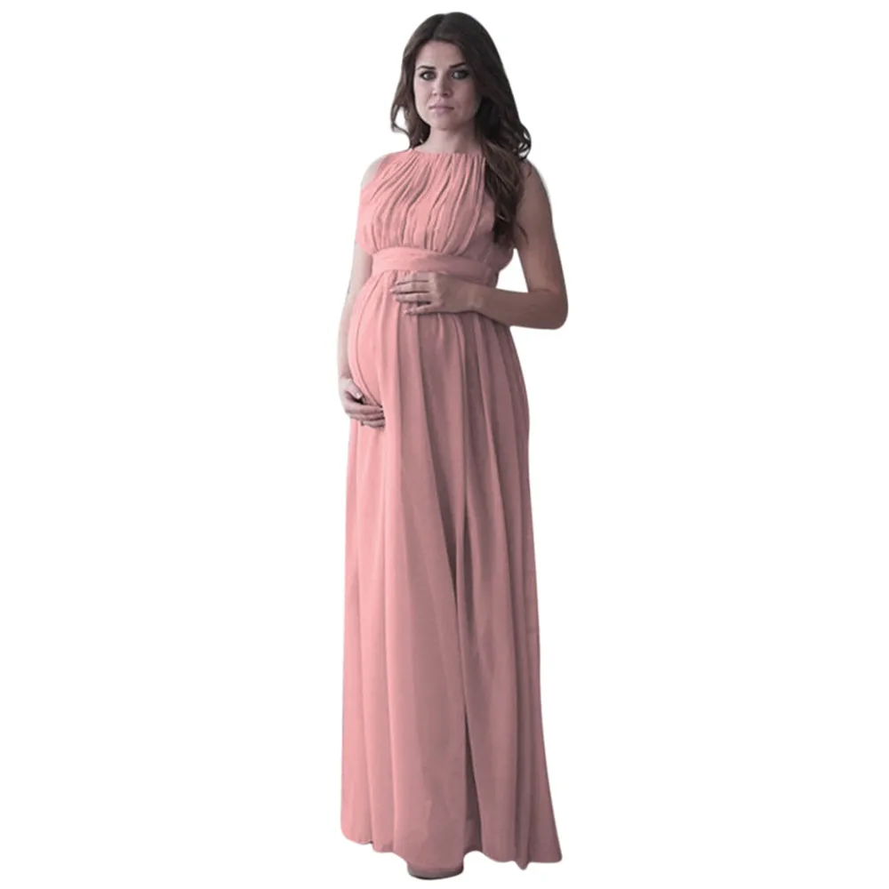 MUQGEW платье халат для женщин беременных Пелерина фотографии реквизит Повседневная для кормления бохо шик галстук длинное платье роковой enceinte# y2 - Цвет: Pink