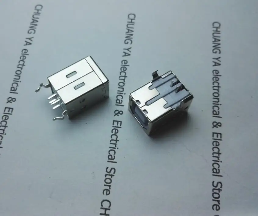 

USB B female socket connector 90 or 180 degrees foot