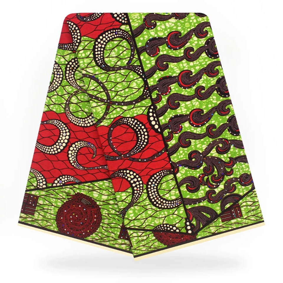 

YBGTZ-10 New Design African Wax Fabric With Stones,Embedded Colorful Rhinestones Dutch Wax African Fabric / Kitenge 6yards