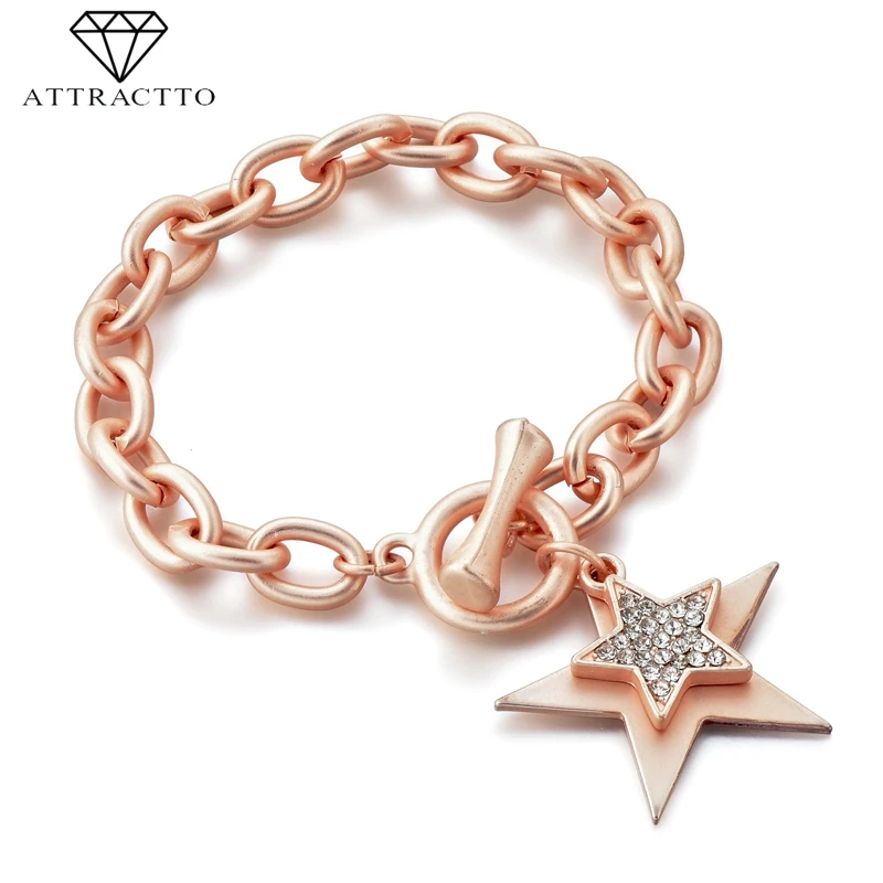 

ATTRACTTO Fashion Charm Star Bracelets&Bangles For Women Crystal Jewelry Bracelets Stainless Steel Pulseira Feminina SBR190058