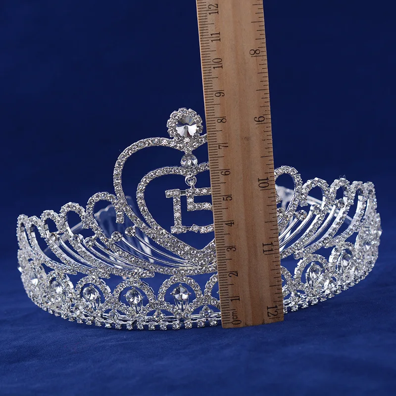 Quinceanera 15 Fifthteen Birthday Rhiestone Tiara Crown with Hair Combs (4)