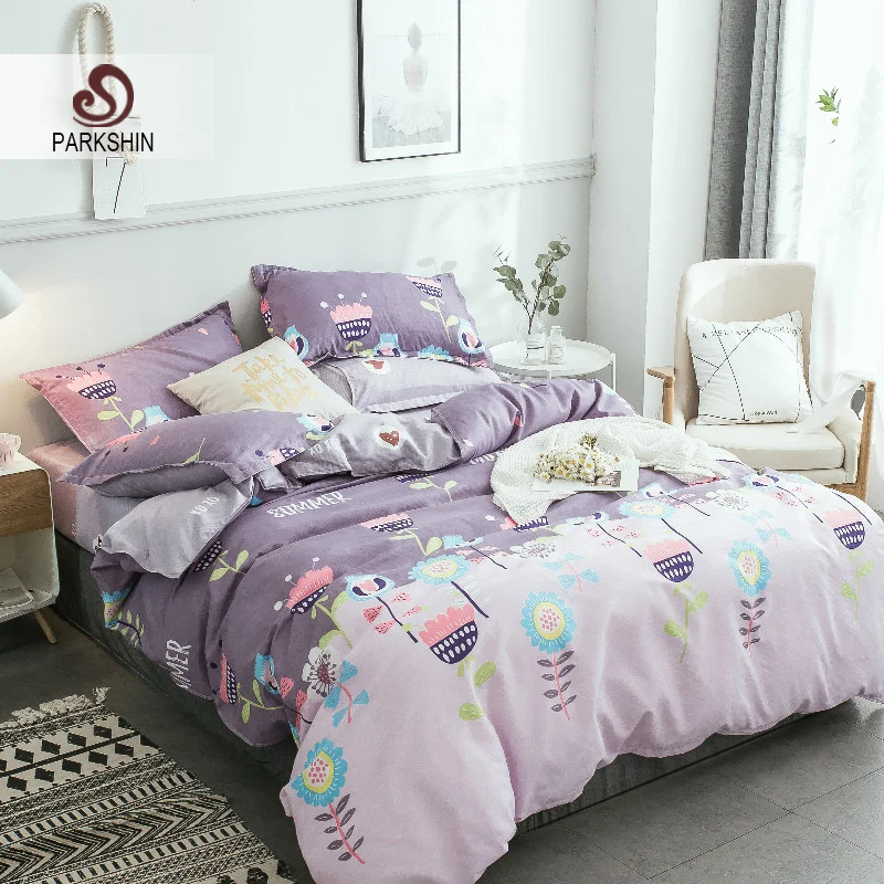cheap ParkShin Cartoon Art Flower Bedding Set Comfortable Duvet Cover Bed Linen Pillowcase Flat Sheet Single Double Queen King Size