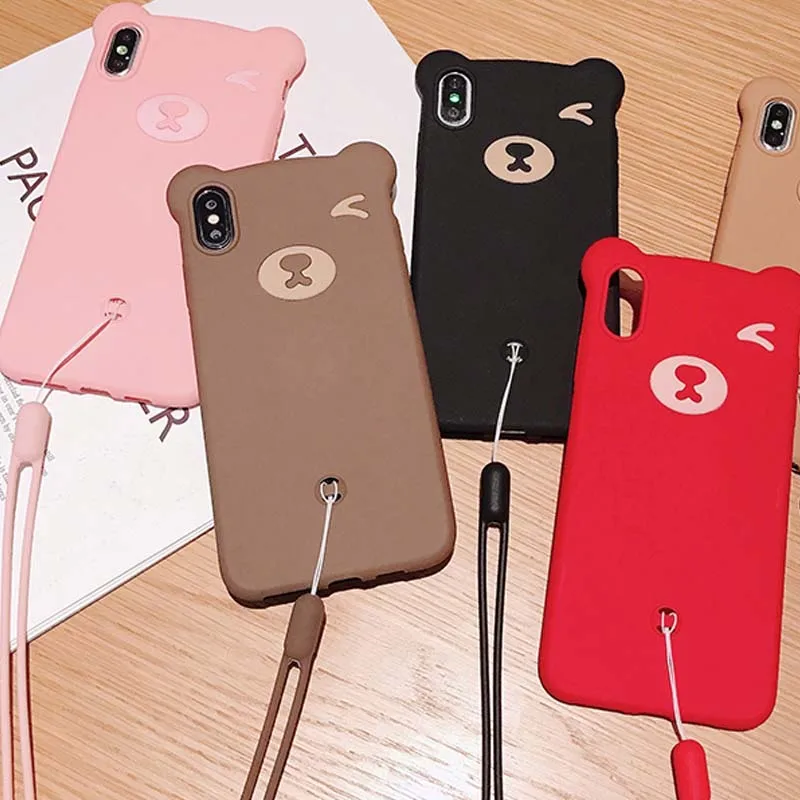 3D матовый чехол для iPhone X XS Max Cute мультфильм медведь Мягкий силикон R ремешок