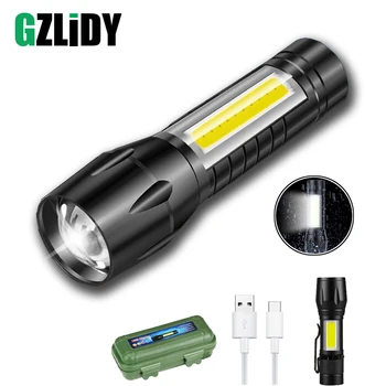 USB Rechargeable Mini LED Flashlight 3 Lighting Mode COB + XPE Zoom Torch Waterproof Portable for Camping, Cycling, Work, Etc. portable xpe led 1000lm display rechargeable wrist watch flashlight torch waterproof