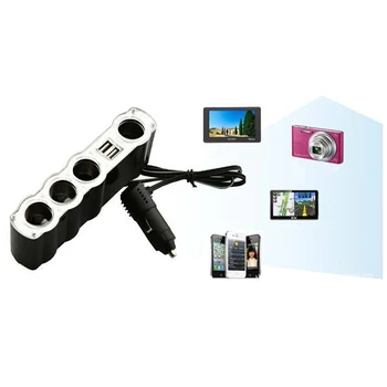 

Dewtreetali 12V 24V 4 Way Multi Socket Car Charger Vehicle Auto Car Cigarette Lighter Socket Splitter & Dual USB Adapter