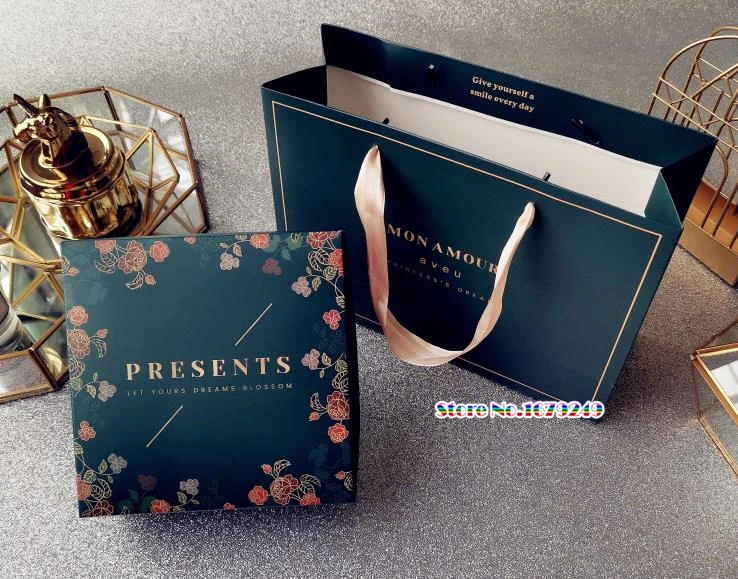 Черный цвет, цветочный дизайн Бумага торт, коробка, шоколад вечерние Печенье Подарочная коробка 50 шт./лот