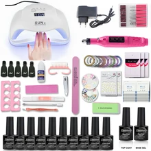 54/36 Вт светодиодные лампы Таймер Сушилка для ногтей 10 видов цветов УФ Гель-лак для ногтей набор УФ-гель лак для ногтей с Фрезер для ногтей, сверлильный станок для маникюрных инструментов