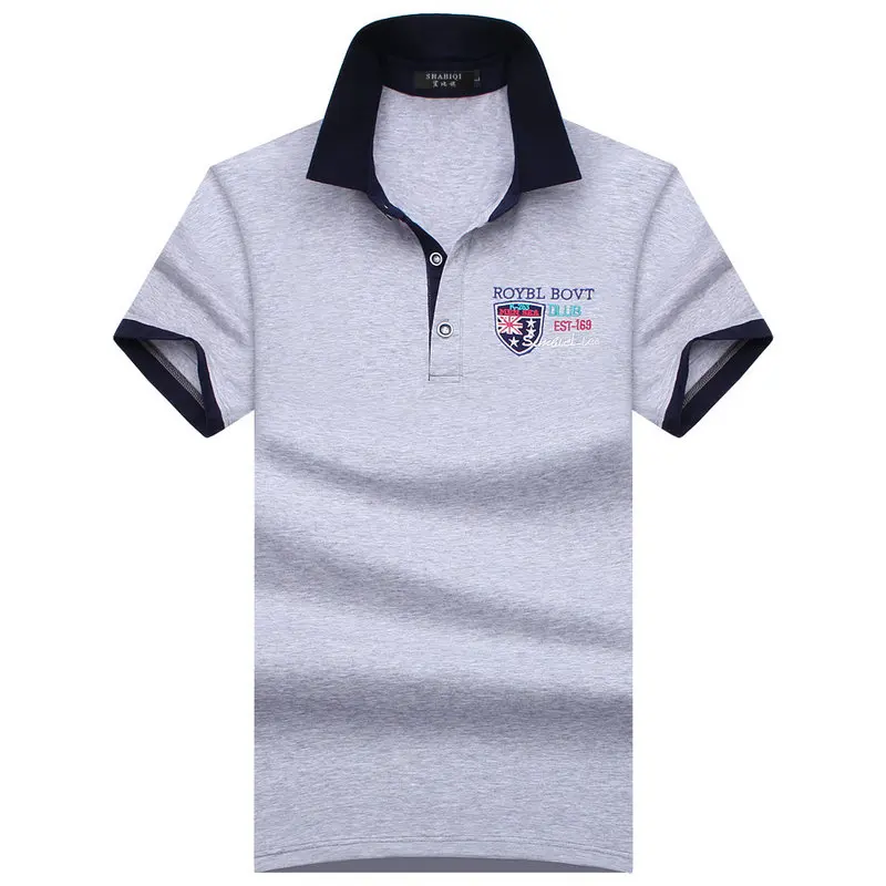 SHABIQI Новинка, брендовая мужская рубашка поло с вышивкой, мужская хлопковая рубашка поло с коротким рукавом, повседневная мужская рубашка поло с отворотом, S-10XL - Цвет: gray